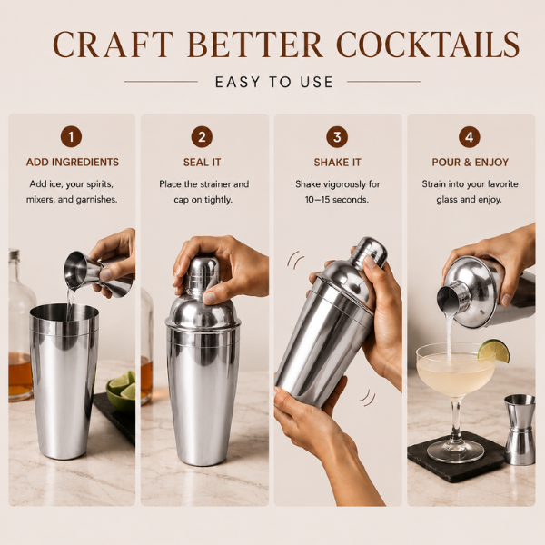 Silver Frost Cocktail Shaker | Stainless Steel Bar Shaker for Cocktails & Mocktails