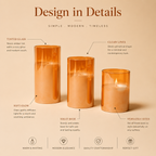 Eterna Light Modern Glass Candle Sleeves for Flameless LED Pillars - Set of 3