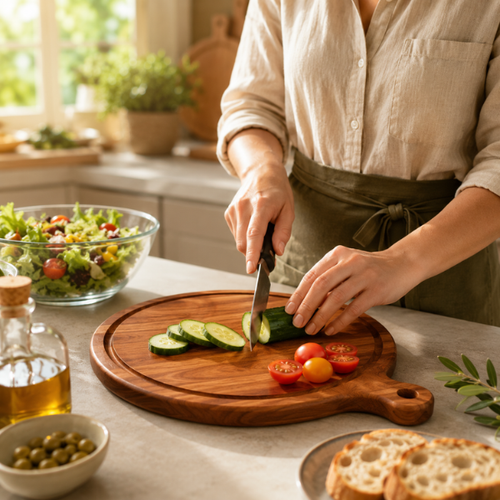 Wooden Pizza & Charcuterie Board Set of 2 with Handle | Solid Wood Serving Boards