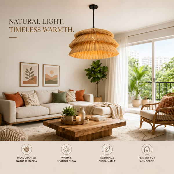 LumaDrop Pendant Light – Handwoven Shaggy Straw Pendant Light