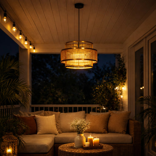 Veranda Tiered Bamboo Pendant Ceiling Light by Intaryaa