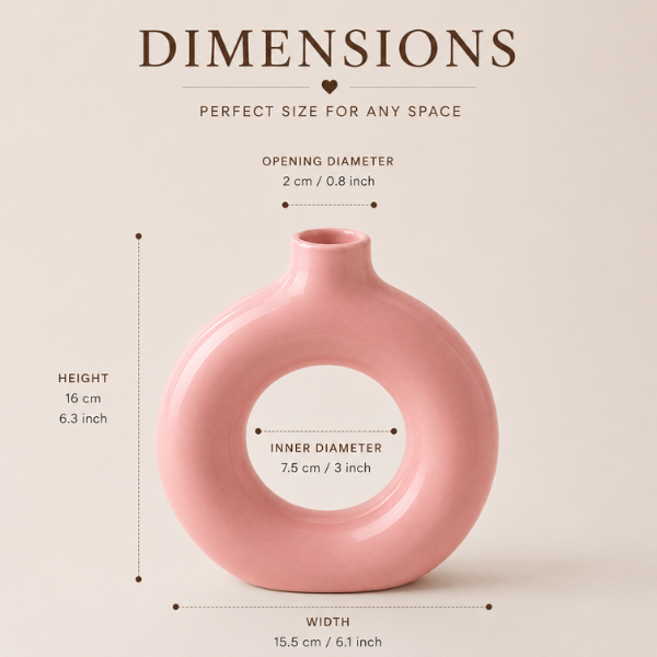 Rose Halo Vase - Pink Ceramic Donut Vase Modern Circular Hollow Flower Pot