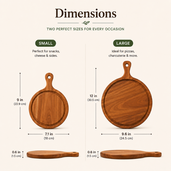 Wooden Pizza & Charcuterie Board Set of 2 with Handle | Solid Wood Serving Boards