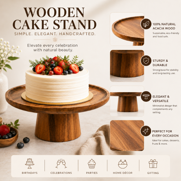 Wooden Cake Stand | Pedestal Stand for Cakes & Desserts