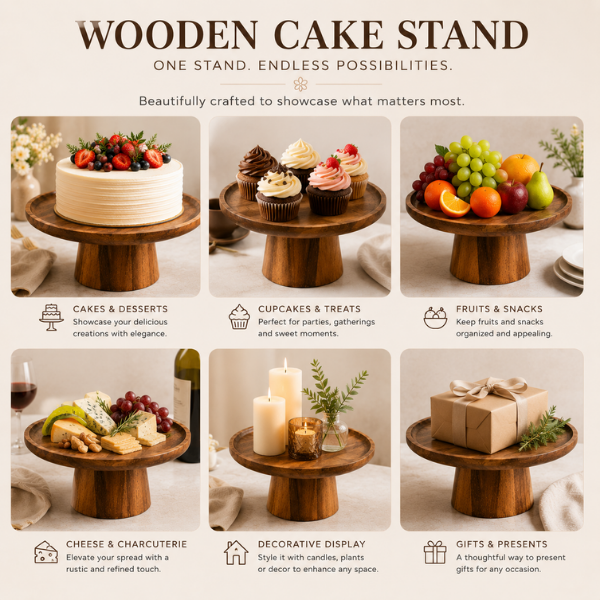 Wooden Cake Stand | Pedestal Stand for Cakes & Desserts