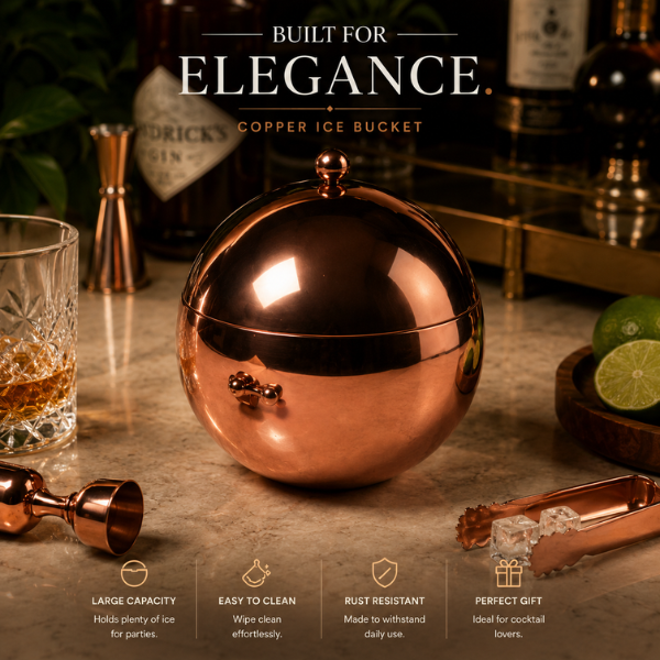 Sphere Chill Copper Edition Ice Bucket – Insulated Spherical Barware with Lid