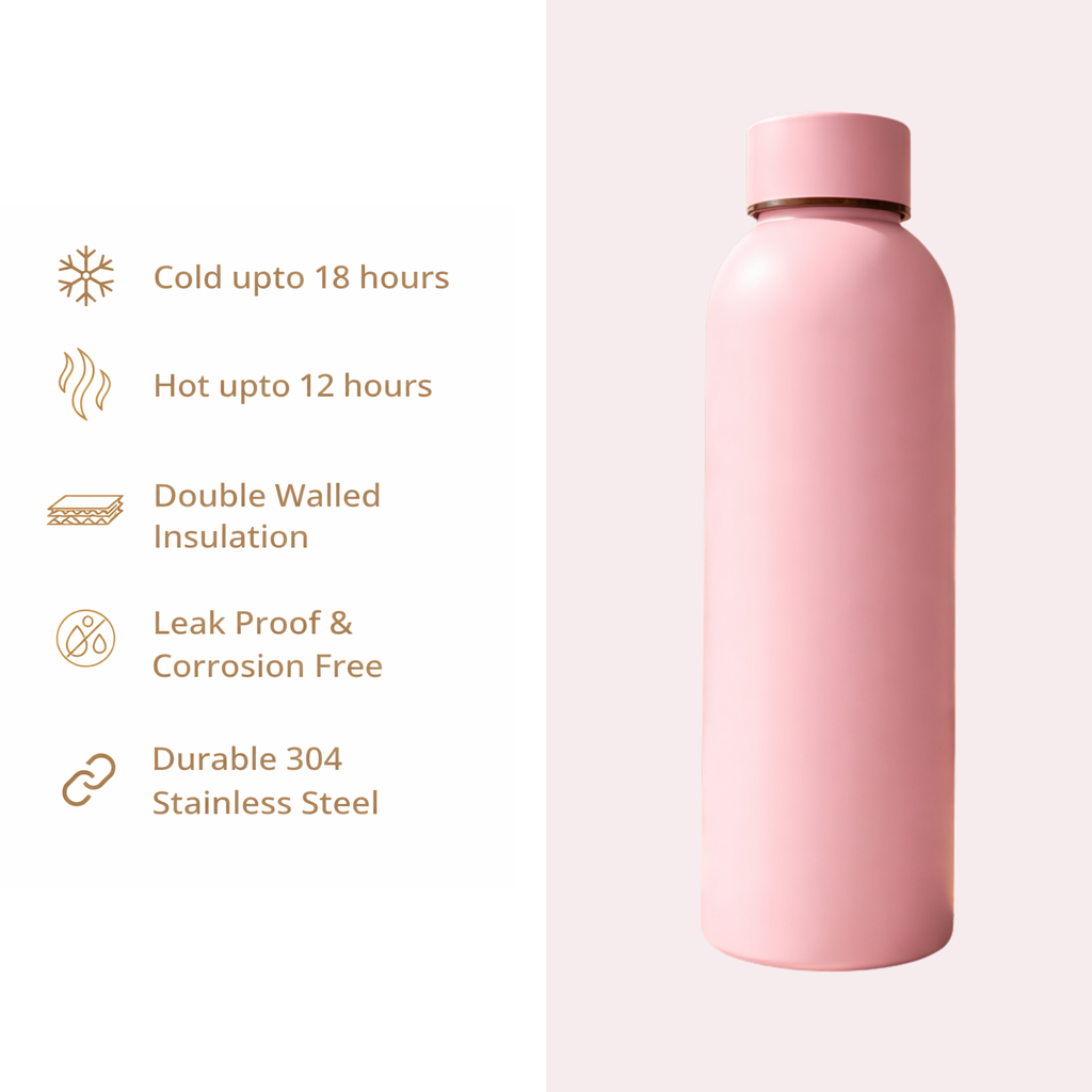 Insulated Stainless Steel Water Bottle (500ml) | Hot & Cold Vacuum Flask upto 18 hrs