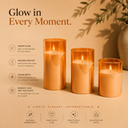 Eterna Light Modern Glass Candle Sleeves for Flameless LED Pillars - Set of 3