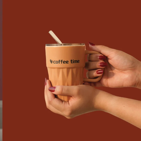 Blush Brew Insulated Travel Coffee Mug with Handle, Lid & Reusable Straw