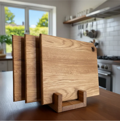 Rectangle Wooden Chopping Board Set of 3 with Stand | Solid Wood Cutting Boards for Kitchen & Serving