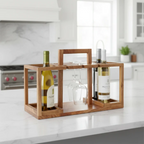 Wooden Wine Rack with Glass Holder | 4-Bottle Wine Storage Stand