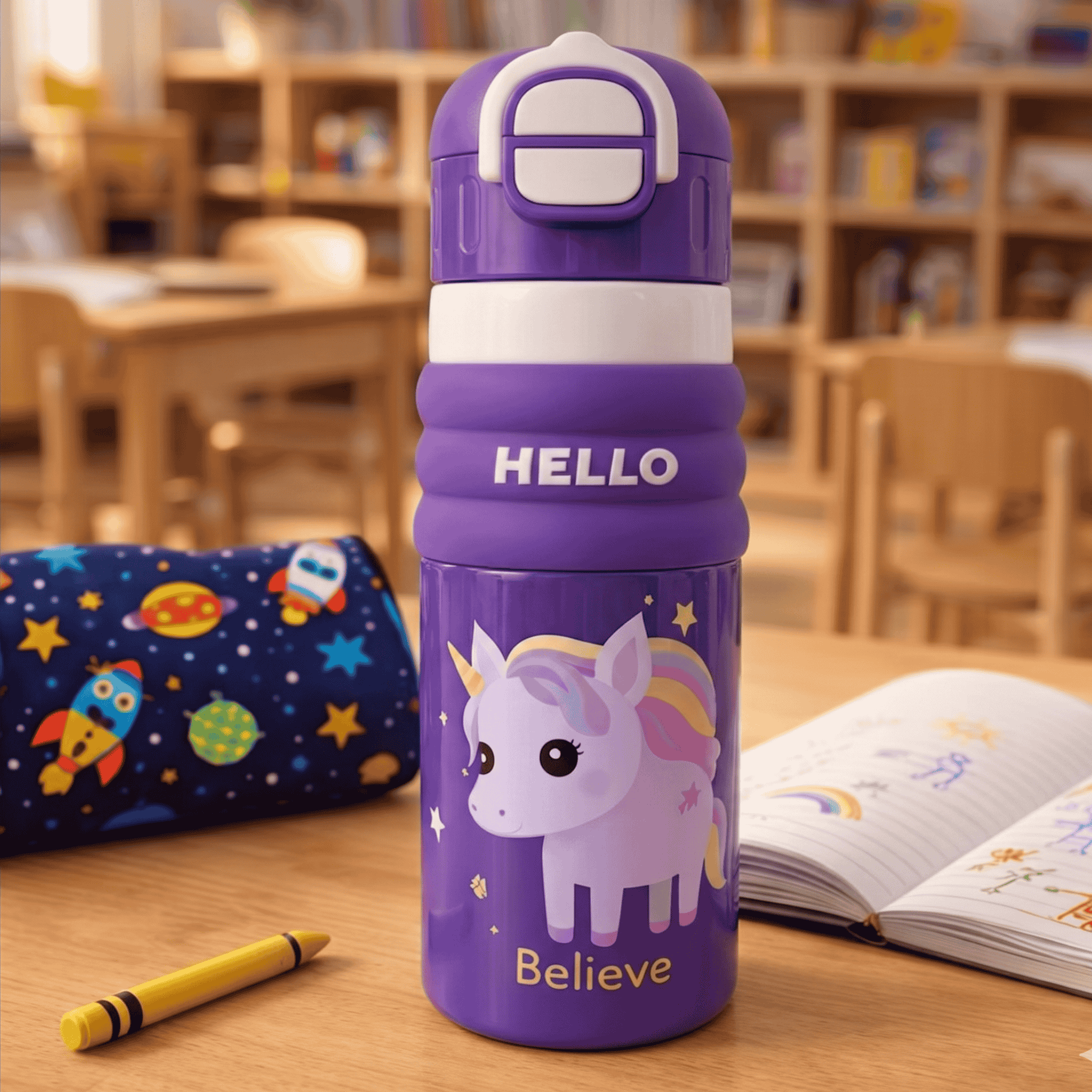 Unicorn Kids Water Bottle – Leak-Proof, BPA-Free, & Easy-Grip Design for School and Play