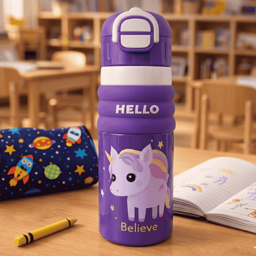 Kids Unicorn Water Bottle by Intaryaa - front view