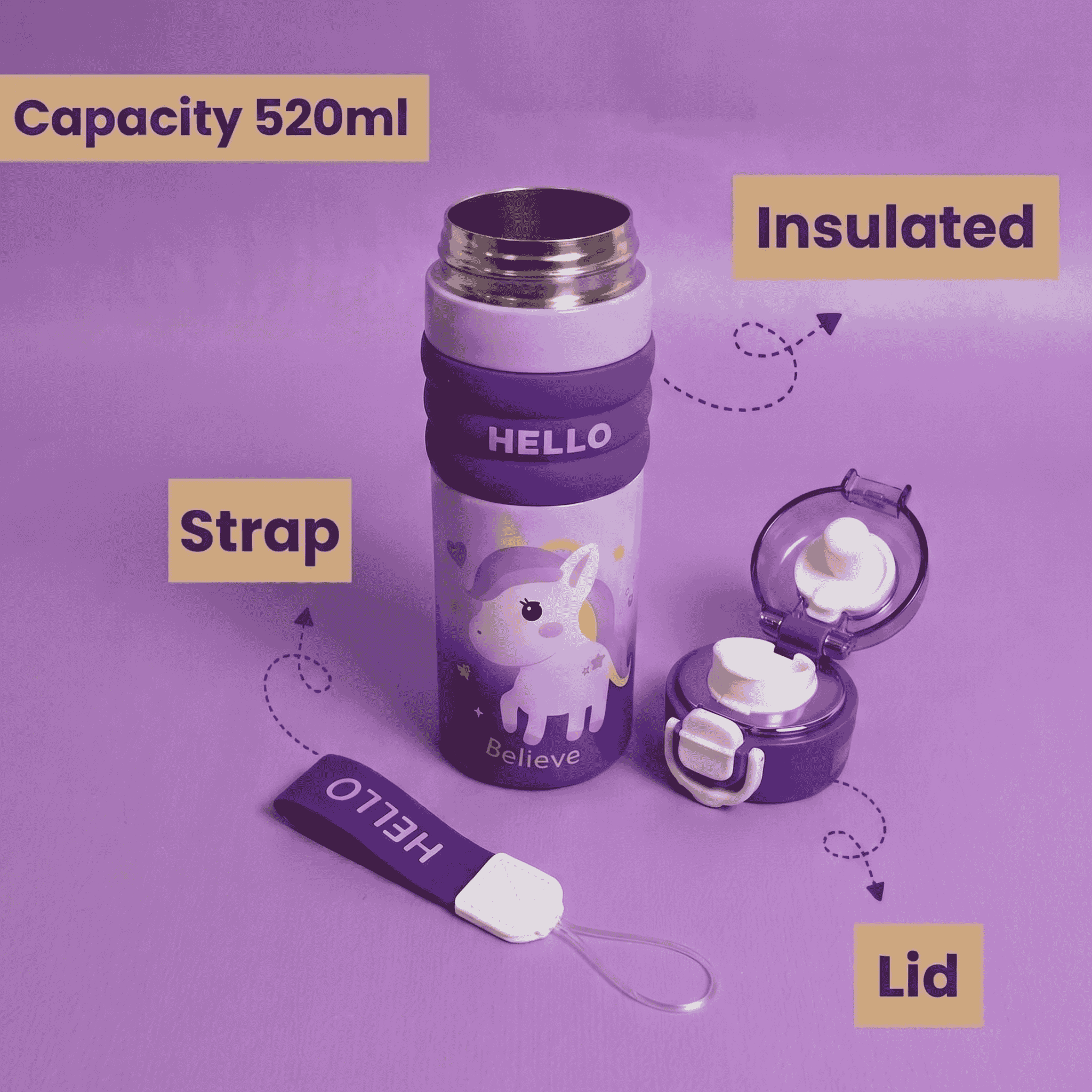 Unicorn Kids Water Bottle – Leak-Proof, BPA-Free, & Easy-Grip Design for School and Play