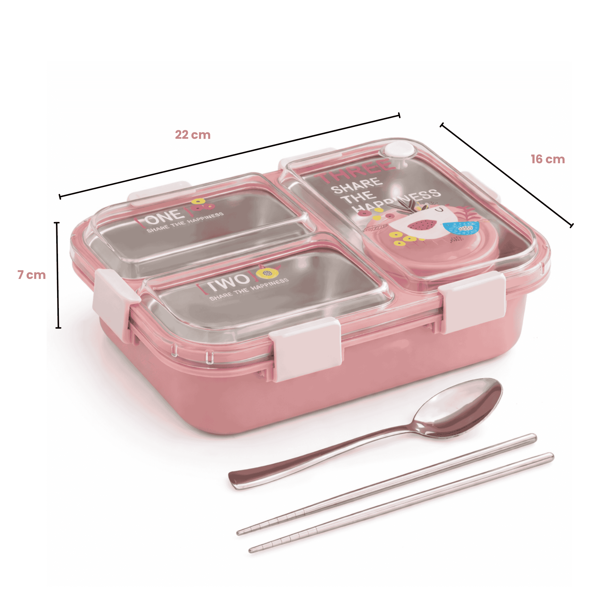 Kids Leakproof Lunch Box with 4 Compartments, Stainless Steel Tray & Spoon