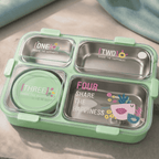Kids Leakproof Lunch Box with 4 Compartments, Stainless Steel Tray & Spoon