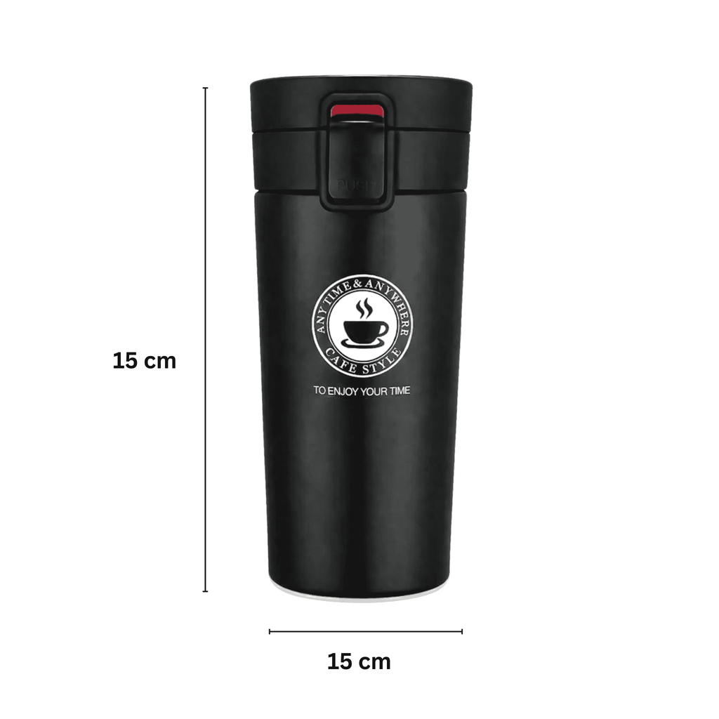 Black Vacuum Insulated Stainless Steel Coffee Mug with Lid | Leakproof Travel Tumbler – 450 ML