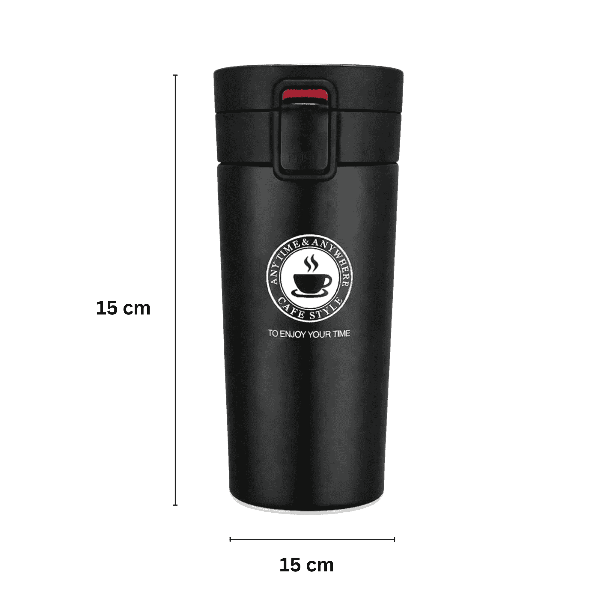 Black Vacuum Insulated Stainless Steel Coffee Mug with Lid | Leakproof Travel Tumbler – 450 ML