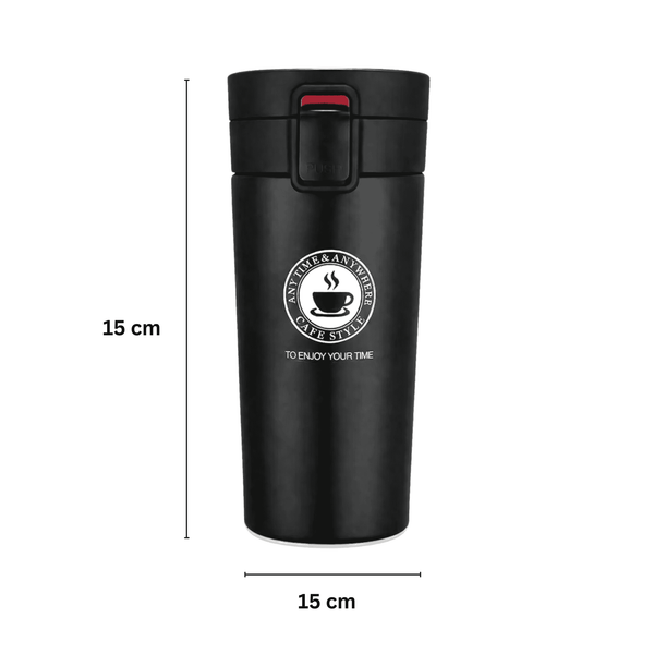 Black Vacuum Insulated Stainless Steel Coffee Mug with Lid | Leakproof Travel Tumbler – 450 ML