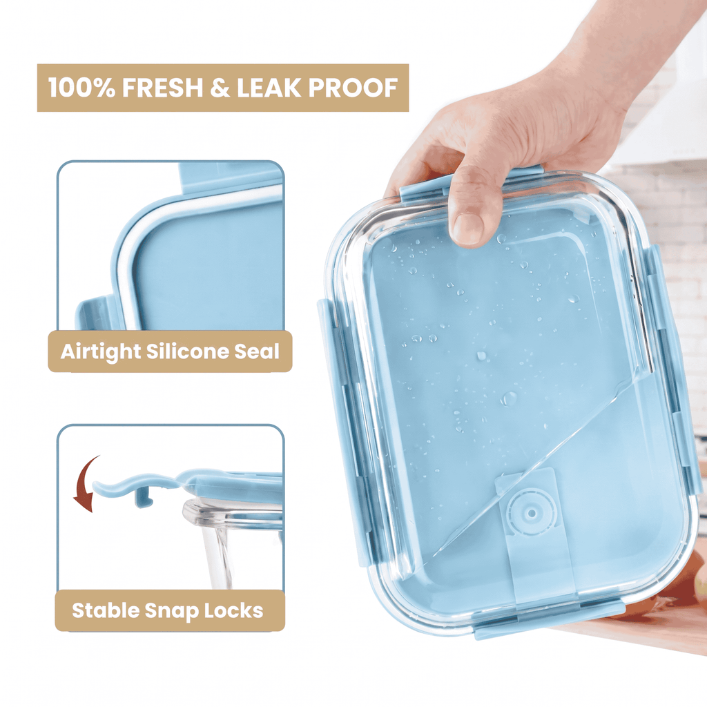 Leakproof Glass Lunch Box Set with Compartments (Set of 3)