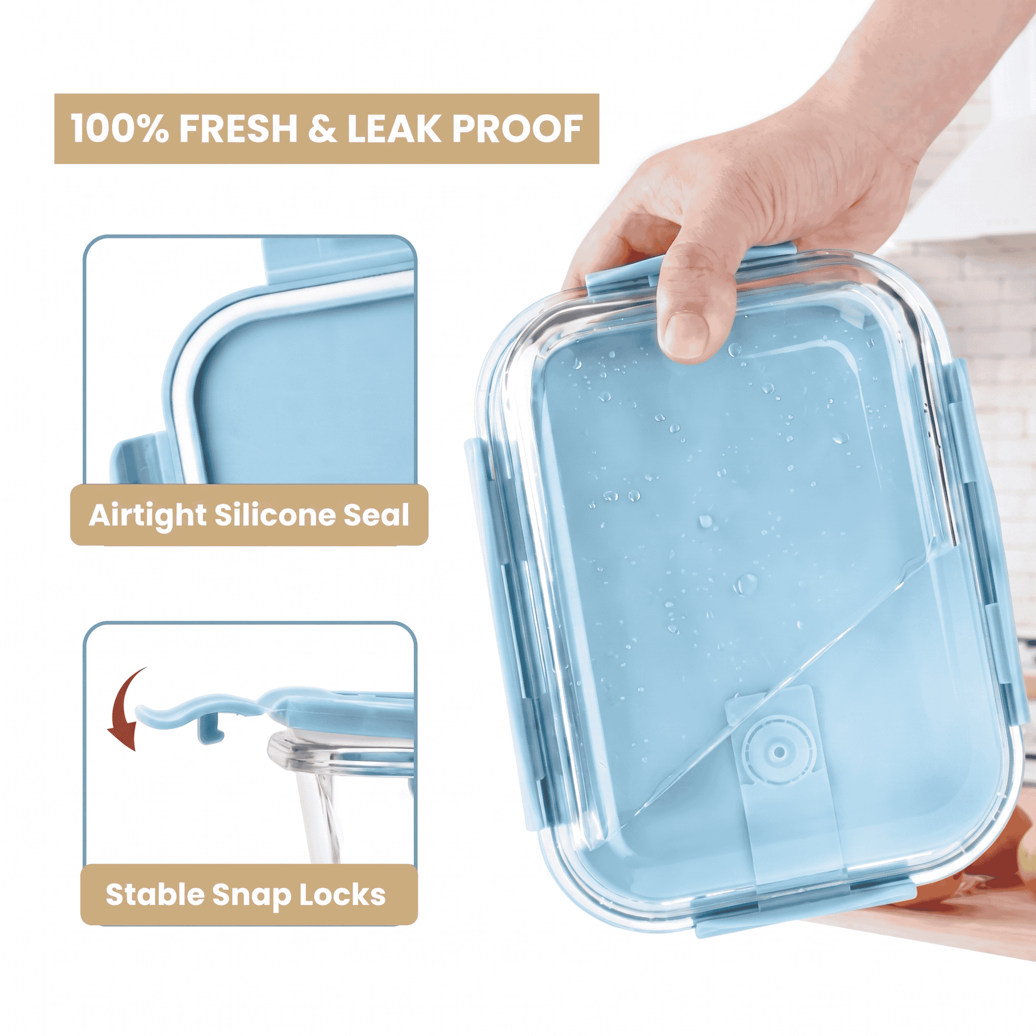 Leakproof Glass Lunch Box Set with Compartments (Set of 3)