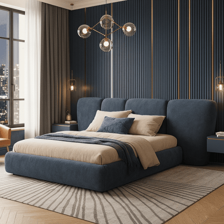 Solace Frame Modern King Size Bed With Upholstered Headboard