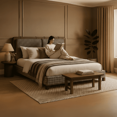 Backtrack Modern King Size Bed With Upholstered Headboard