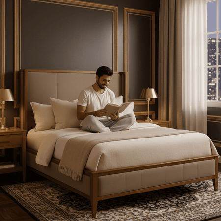 Finnely Modern King Size Bed With Upholstered Headboard