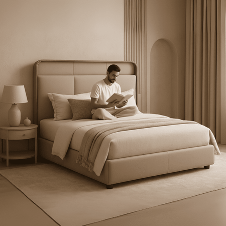 Miro Modern King Size Bed With Upholstered Headboard