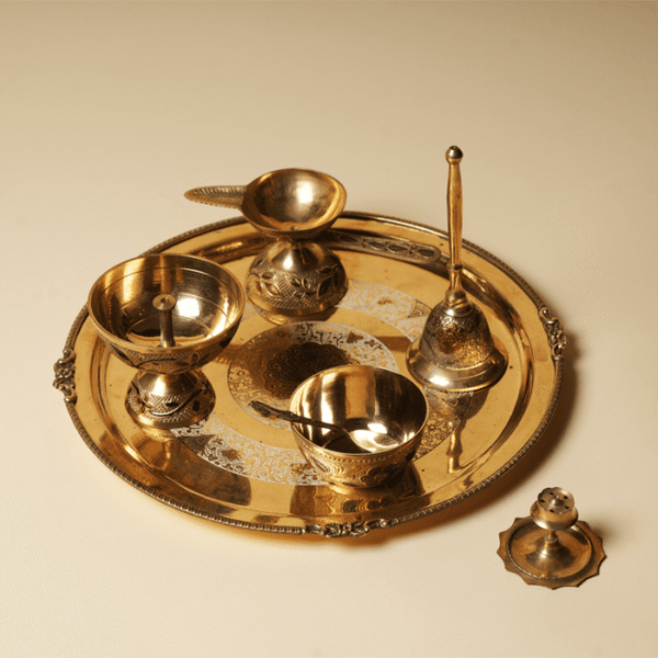 Divine Puja Thali Set with Diya, Roli Container & Puja Accessories