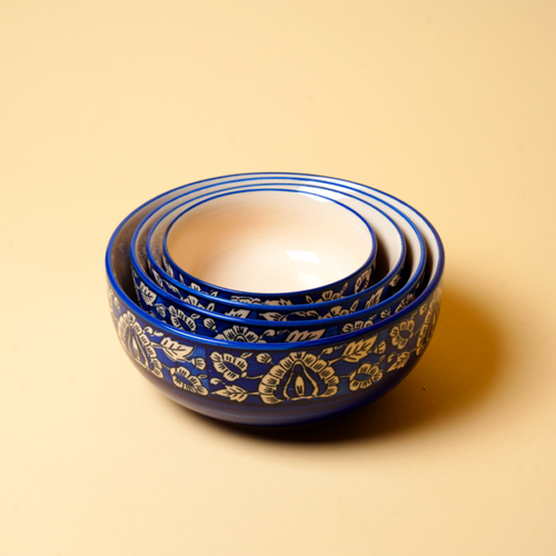 Indigo Glass Dessert Bowl Set | Ice Cream, Snack & Serving Bowls – Set of 6