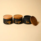 Matte Black Tea Coffee Sugar Canister Set of 3 with Airtight Wooden Lids