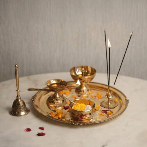 Divine Puja Thali Set with Diya, Roli Container & Puja Accessories