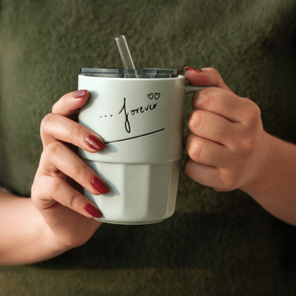Mint Green Glass Coffee Tumbler with Straw & Spill-Proof Lid – 500 ML