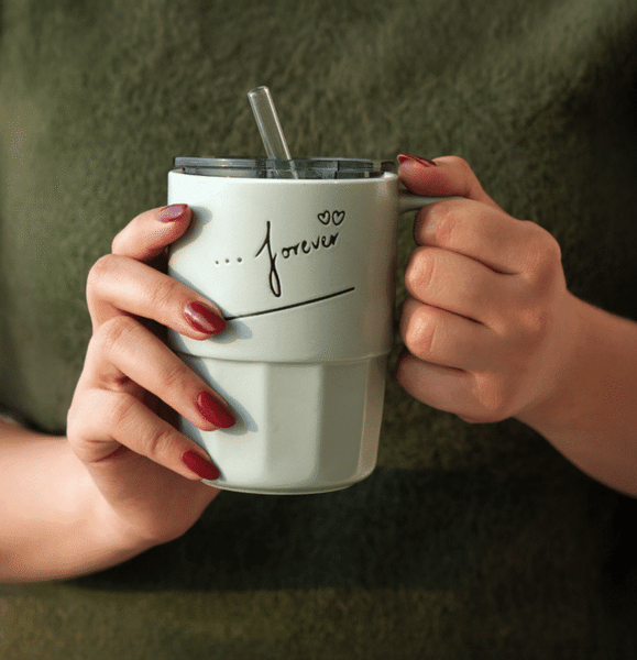Mint Green Glass Coffee Tumbler with Straw & Spill-Proof Lid – 500 ML