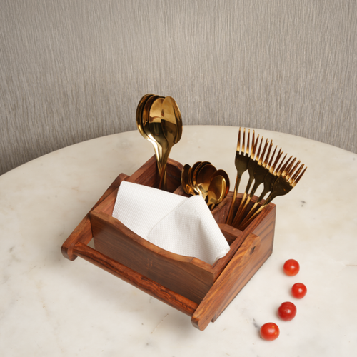 Rustic Wooden Cutlery Holder for Kitchen Counter | Spoon & Utensil Organizer Stand