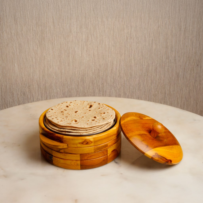 Large Wooden Roti Server – Insulated Hot Pot with Natural Wood Grain Finish