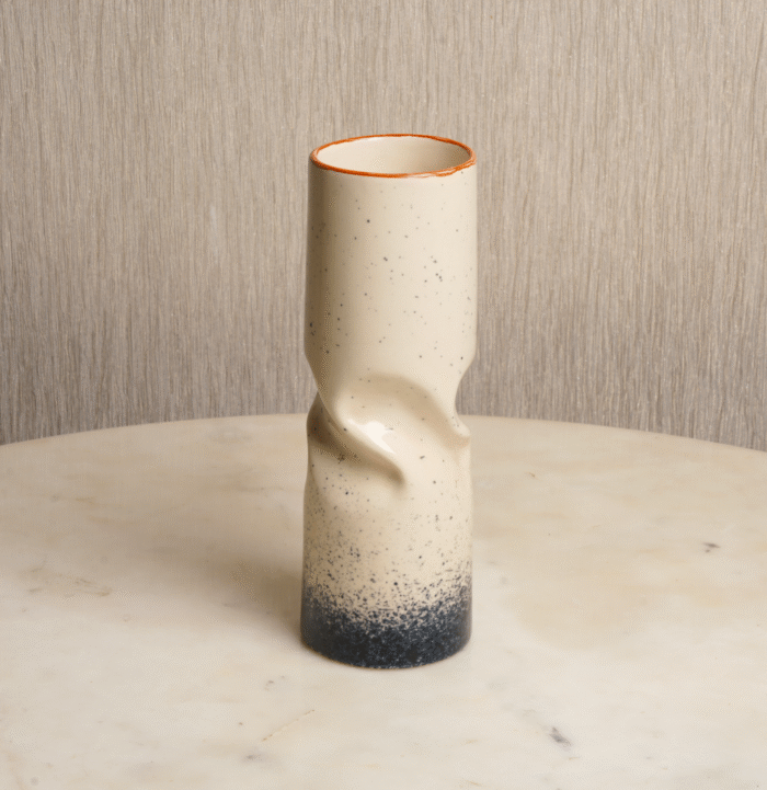 Eternal Loop Vase - Crushed Paper Bag Style Ceramic Vase Cream & Black