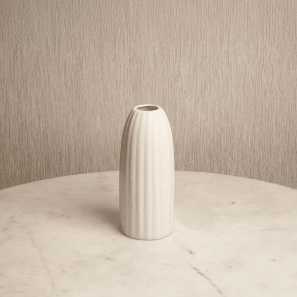 Pearl Crest Vase - Vertical Ribbed White Ceramic Vase Modern Fluted Design