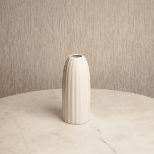 Pearl Crest Vase - Vertical Ribbed White Ceramic Vase Modern Fluted Design