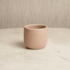 Petite Blush Flute Small Ribbed Ceramic Bud Vase - Matte Blush Pink
