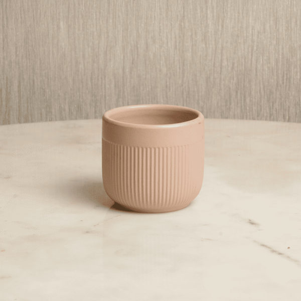 Petite Blush Flute Small Ribbed Ceramic Bud Vase - Matte Blush Pink