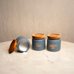 Grey Mist Ceramic Canister Set with Wooden Lid – Kitchen Storage Jars Set of 3