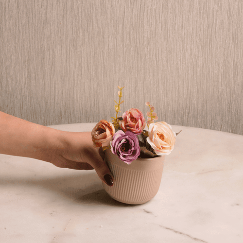Petite Blush Flute Small Ribbed Ceramic Bud Vase - Matte Blush Pink