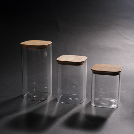 Square Borosilicate Glass Storage Jars – Airtight Food Containers for Pulses, Rice & Grains, Set of 3