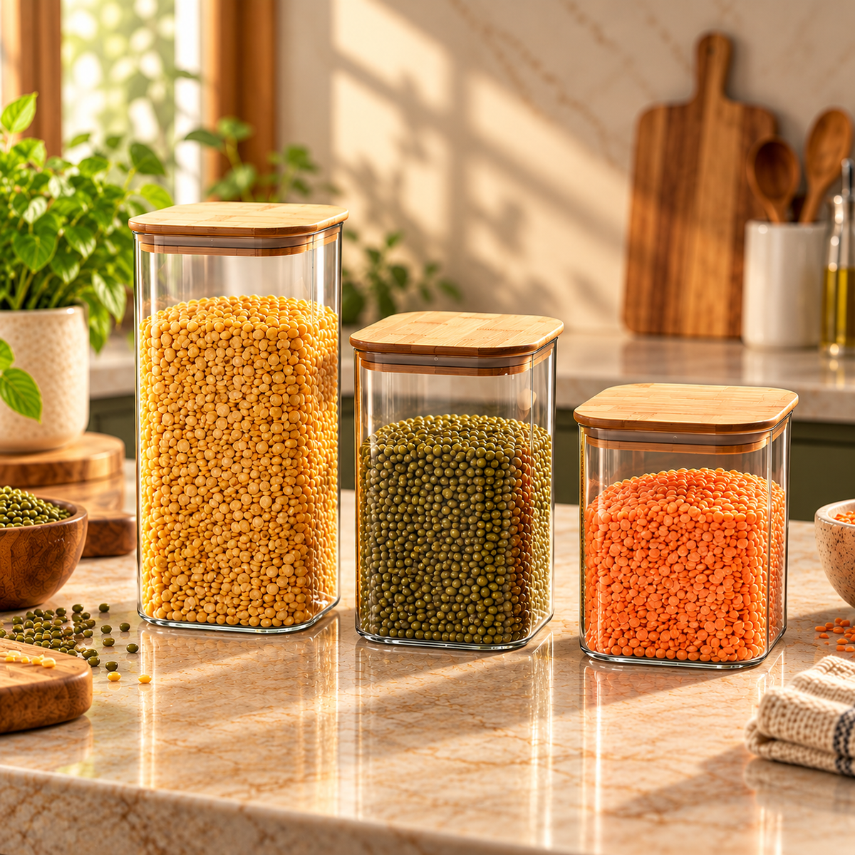 Square Borosilicate Glass Storage Jars by Intaryaa - lifestyle shot