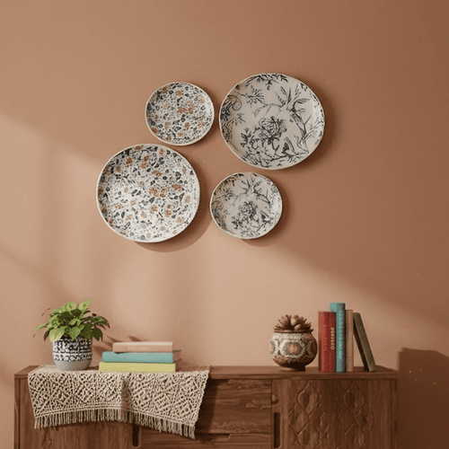 Mixed Pattern Floral Decorative Plates for Wall Display – Set of 4