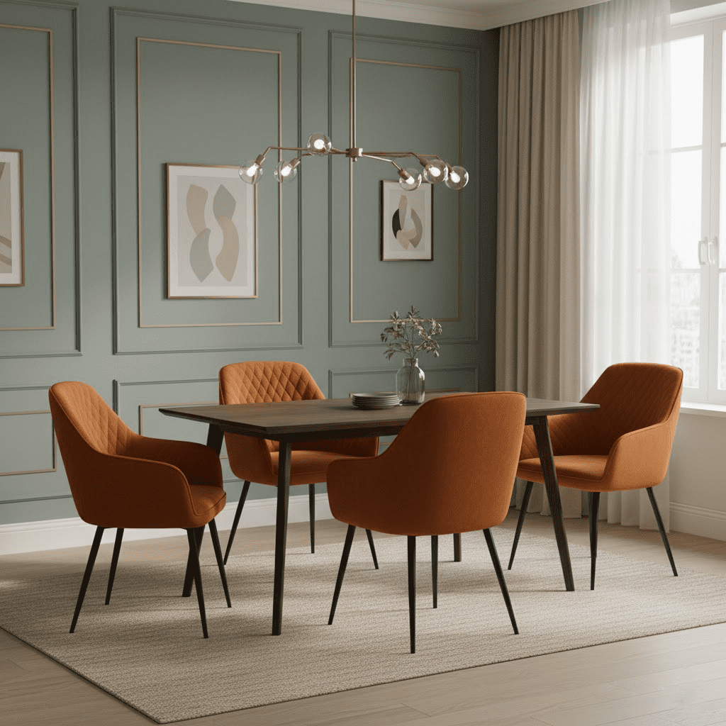 Quilt Upholstered Dining Chair with Wooden Legs