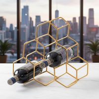 Gold Honeycomb Wine Rack | 6-Bottle Metal Wine Holder for Home Bar