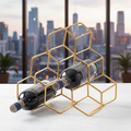 Gold Honeycomb Wine Rack | 6-Bottle Metal Wine Holder for Home Bar